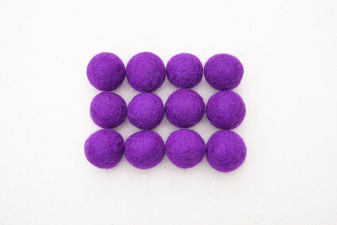 Royal Purple Wool Felt Balls - 10mm, 20mm, 25mm